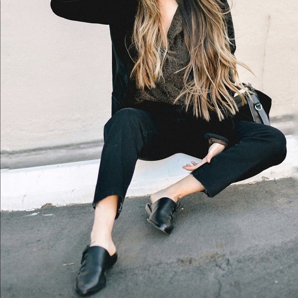 Black Stitched Leather Closed Toe Lace Up Mules - Picture 3 of 8